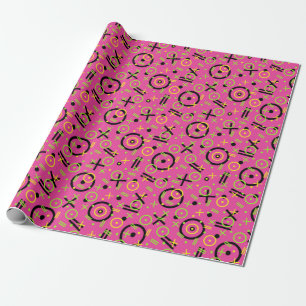 Papel De Presente Padrões de rabiscos cor-de-rosa-neon e azuis do an