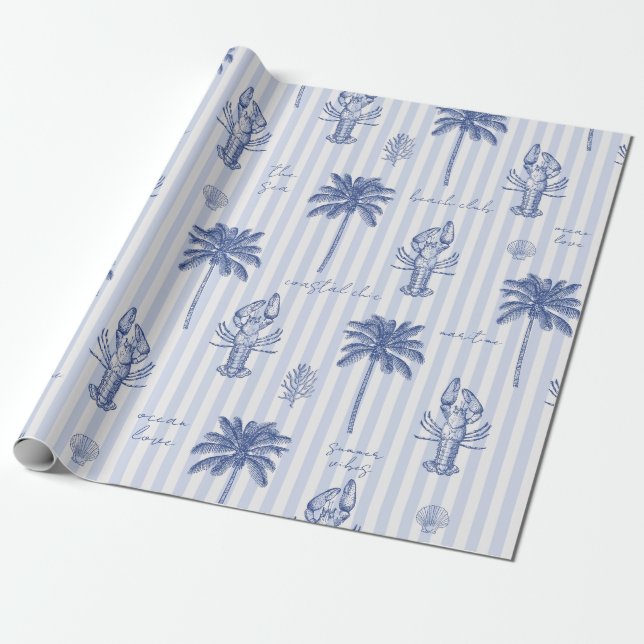 Papel De Presente Padrões de Riscar Azul Marítimo Costeiro (Desenrolado)