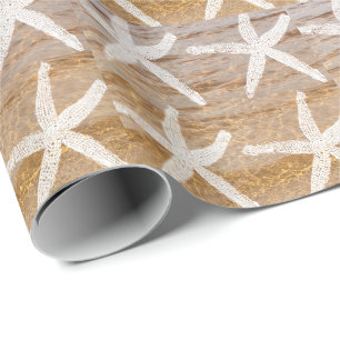 Papel De Presente Padrões de Starfish brancos Praia Náutica de San