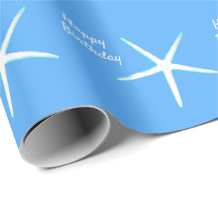 Papel De Presente Padrões de Starfish Feliz Aniversário Azul Náut