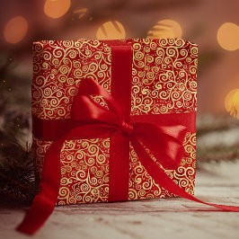 Papel De Presente Padrões de Suavização Vermelha e Dourada Elegante 