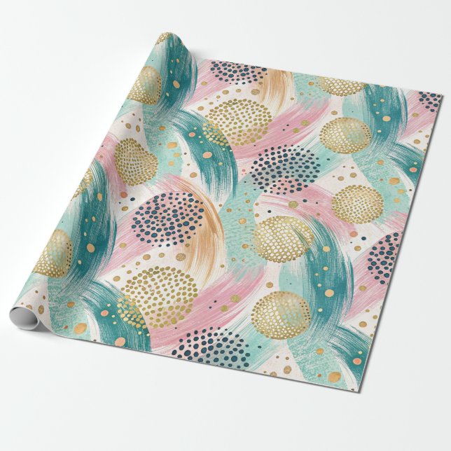Papel De Presente Padrões de Traço e Ponto abstrato - Acentos Dourad (Desenrolado)