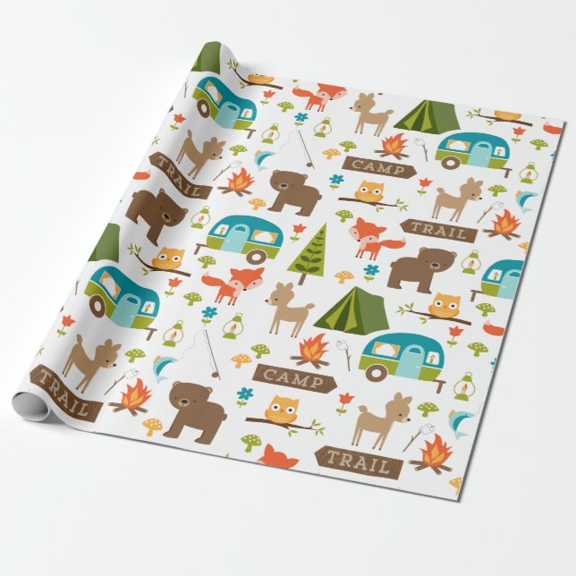 Papel De Presente Padrões de Woodland Feliz dos Campos Felizes (Desenrolado)