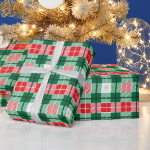 PAPEL DE PRESENTE PADRÕES DE XADREZ DE NATAL BRANCO VERDE VERMELHO
