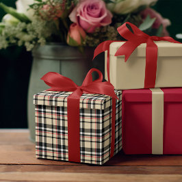 Papel De Presente Padrões de Xadrez do Tartan Preto-Branco Vermelho