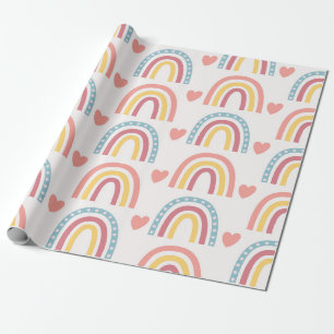 Papel De Presente Padrões do Pastel Rainbows e Corações