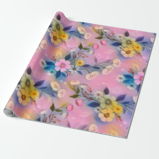 Papel De Presente Padrões Estéticos Rosa Com Flores Amarelas