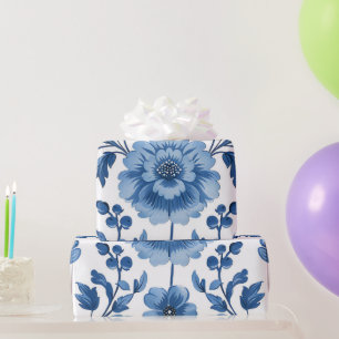 Papel De Presente Padrões Florais Azuis French Cottagecore