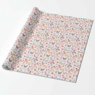 Papel De Presente Padrões Florais De Coelhos De Páscoa Bonita