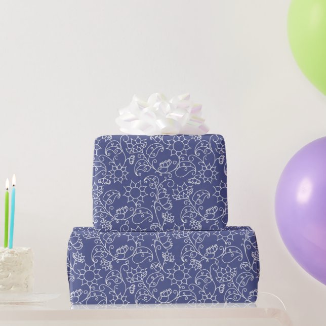 Papel De Presente Padrões Florais Seamless Azul Marinho (Presentes para festas)