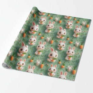 Papel De Presente Padrões Fluffy Bunnies and Carrots 3D sem costura