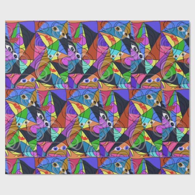 Papel De Presente Padrões Geométricos Abstratos Surreais com Olhos (Aberto)