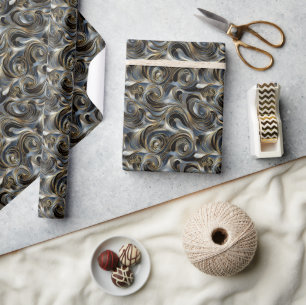 Papel De Presente Padrões Metálicos Luxúrios em Inverso Dourado