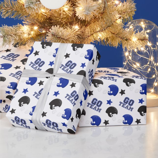 Papel De Presente Padrões Negra e Azul de Futebol Americano (Feriados)