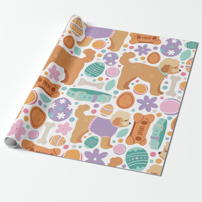 Papel De Presente Padrões para cães e tratamentos páscoas (Desenrolado)