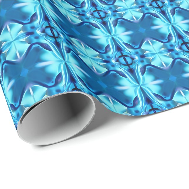 Papel De Presente Padrões Tie Dye no Indigo e no Azul Gelo (Ponta do rolo)
