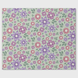 Papel De Presente padron floral caprichoso em verde sálvia calmo