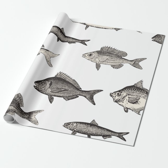 Papel De Presente Padronização de peixe-safra, peixe, patins (Desenrolado)