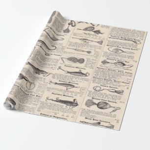 Papel De Presente Página de Catálogo de Iscas de Pesca Antigas Impre