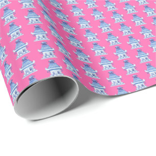Papel De Presente Pagodes Chinesas (em rosa)