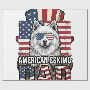 Papel De Presente Pai Esquimó Americano Patriótico Vintage Cachorro