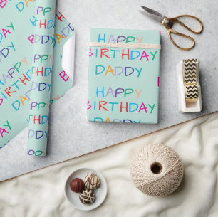 Papel De Presente Pai Feliz de Aniversário Colorido - Diversão e Let