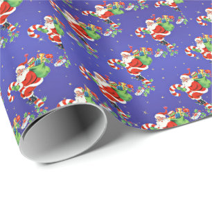 Papel De Presente Pai Natal bonito e colorido com canas doces