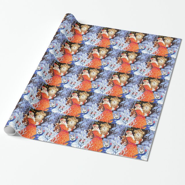 Papel De Presente Pai Natal e relógio festivo (Desenrolado)