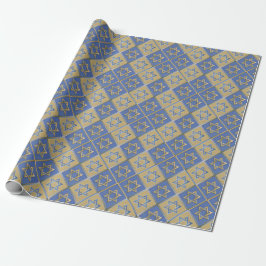 Papel De Presente Painéis de Arte Estrela de Davi Azul Dourado