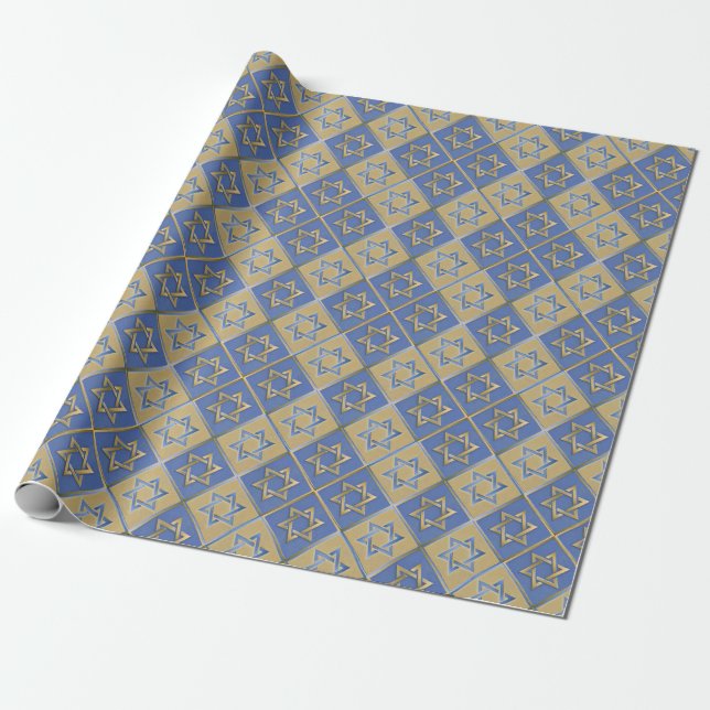 Papel De Presente Painéis de Arte Estrela de Davi Azul Dourado (Desenrolado)