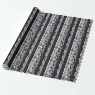 Papel De Presente Painéis Tecidos Pretos Brancos e Cinzas