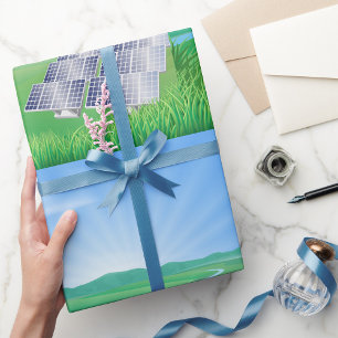 Papel De Presente Painel Solar Ecológico na Paisagem