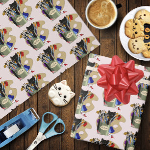 Papel De Presente Paint Brushes Pallet Black Kitten Artist