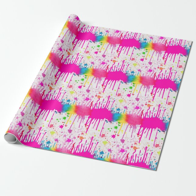 Papel De Presente Paint Splatter colorido (Desenrolado)