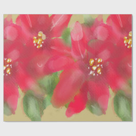 Papel De Presente Painted Red and Green Poinsettia Christmas Design