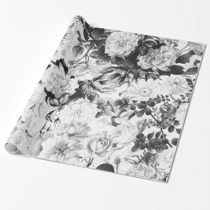Papel De Presente País moderno branco preto da aguarela floral