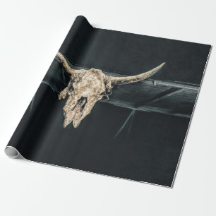Papel De Presente País Ocidental Beige Cinza Rustic Bull Crânio de v