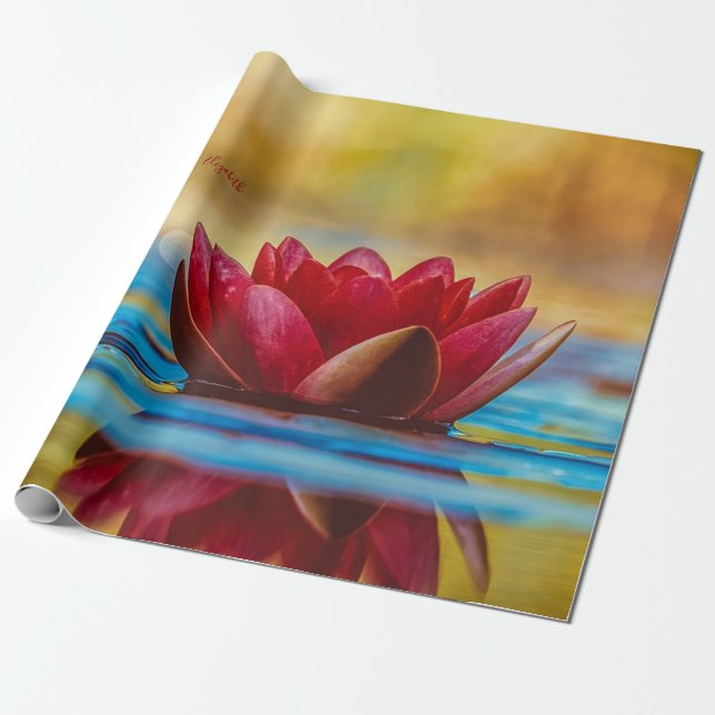 Papel De Presente Paisagem da Flor de Lotus Vermelha, Zen (Desenrolado)