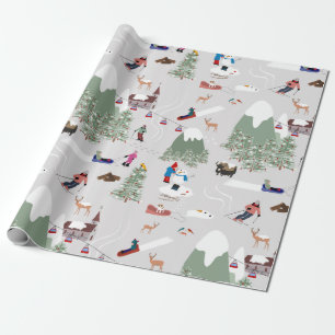 Papel De Presente Paisagem de Esqui de Montanha de inverno com Esqui