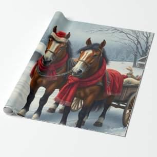 Papel De Presente Paisagem de inverno com Cavalos e Cabina