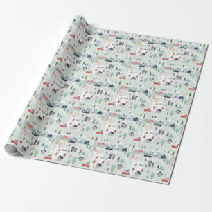 Papel De Presente Paisagem de inverno com urso polar, fundo de Natal
