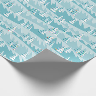 Papel De Presente Paisagem de inverno Teal Árvores de Natal do Meio