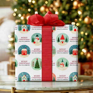 Papel De Presente Paisagem de Natal em Aquarela Personalizada e Fofa