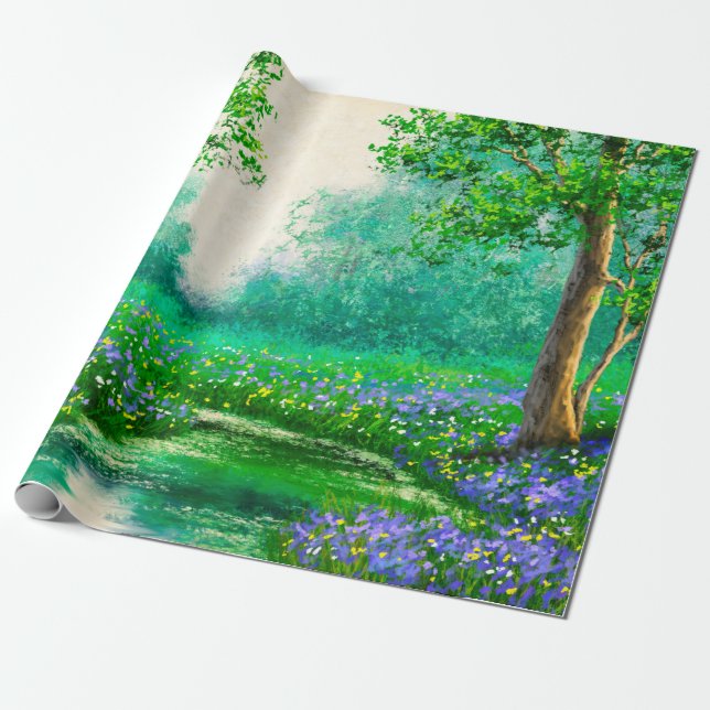 Papel De Presente Paisagem de pinturas de óleo, primavera, árvore na (Desenrolado)