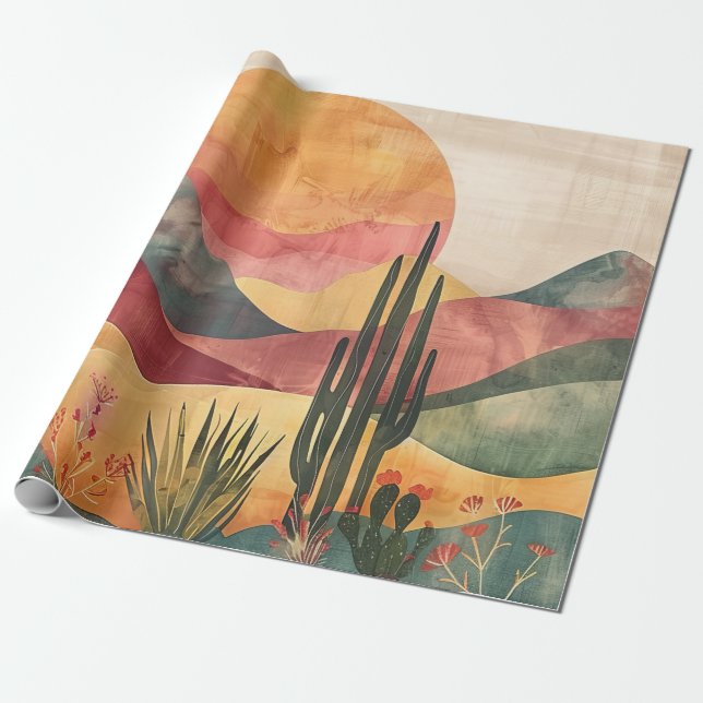 Papel De Presente Paisagem do Deserto de Boho - Natureza do Sudoeste (Desenrolado)