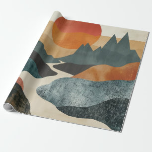 Papel De Presente Paisagem do rio do pôr do sol da montanha em terra