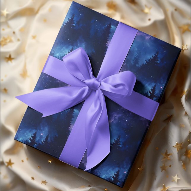 Papel De Presente Paisagem Espacial da Floresta Aurora Borealis (Criador carregado)