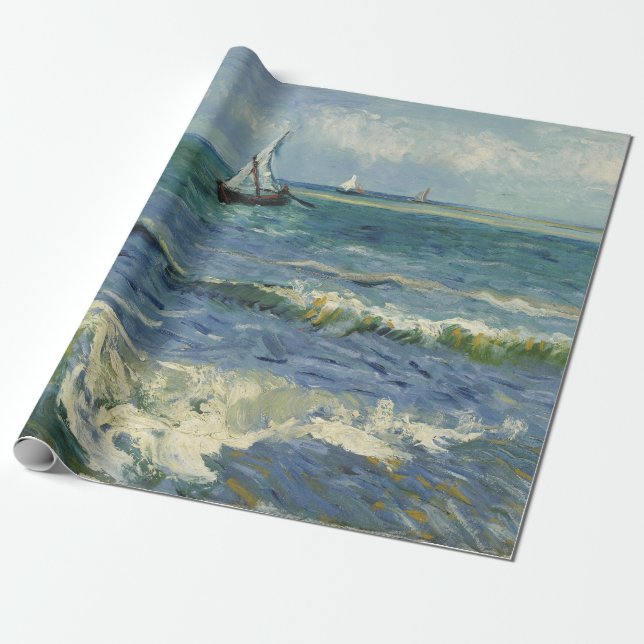 Papel De Presente Paisagem Marítima de Van Gogh em Saintes Maries de (Desenrolado)