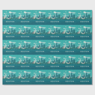 Papel De Presente Paisagem Noturna da Cidade de Massachusetts   Cida