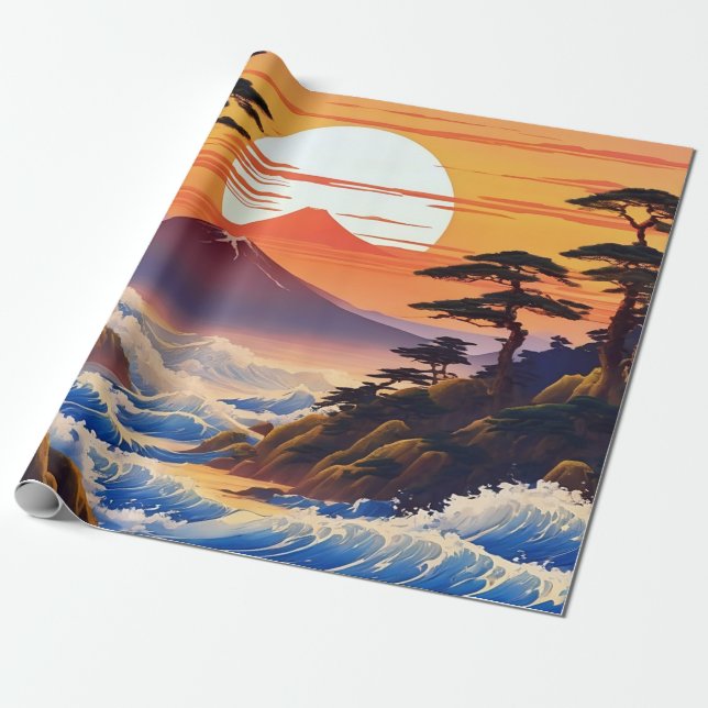Papel De Presente Paisagem Sunrise Japonesa (Desenrolado)